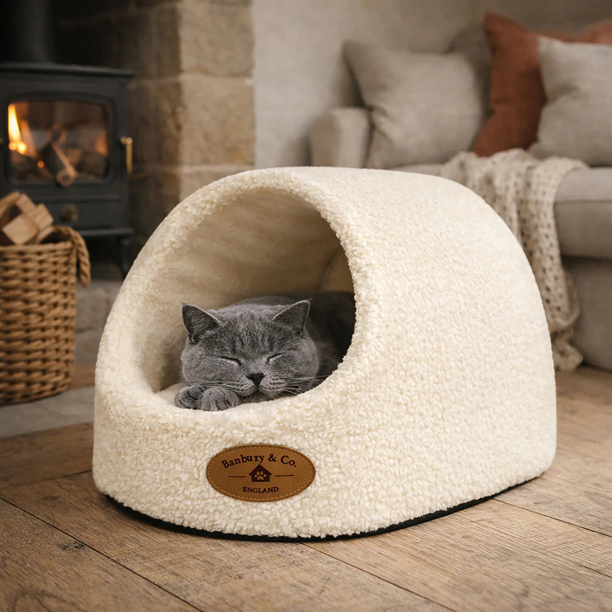 Banbury & Co Rural Retreats Almond Teddy Boucle Cat Igloo