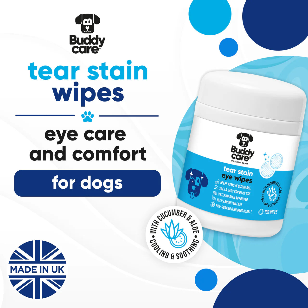 Buddycare Tear Stain Eye Wipes 100ct