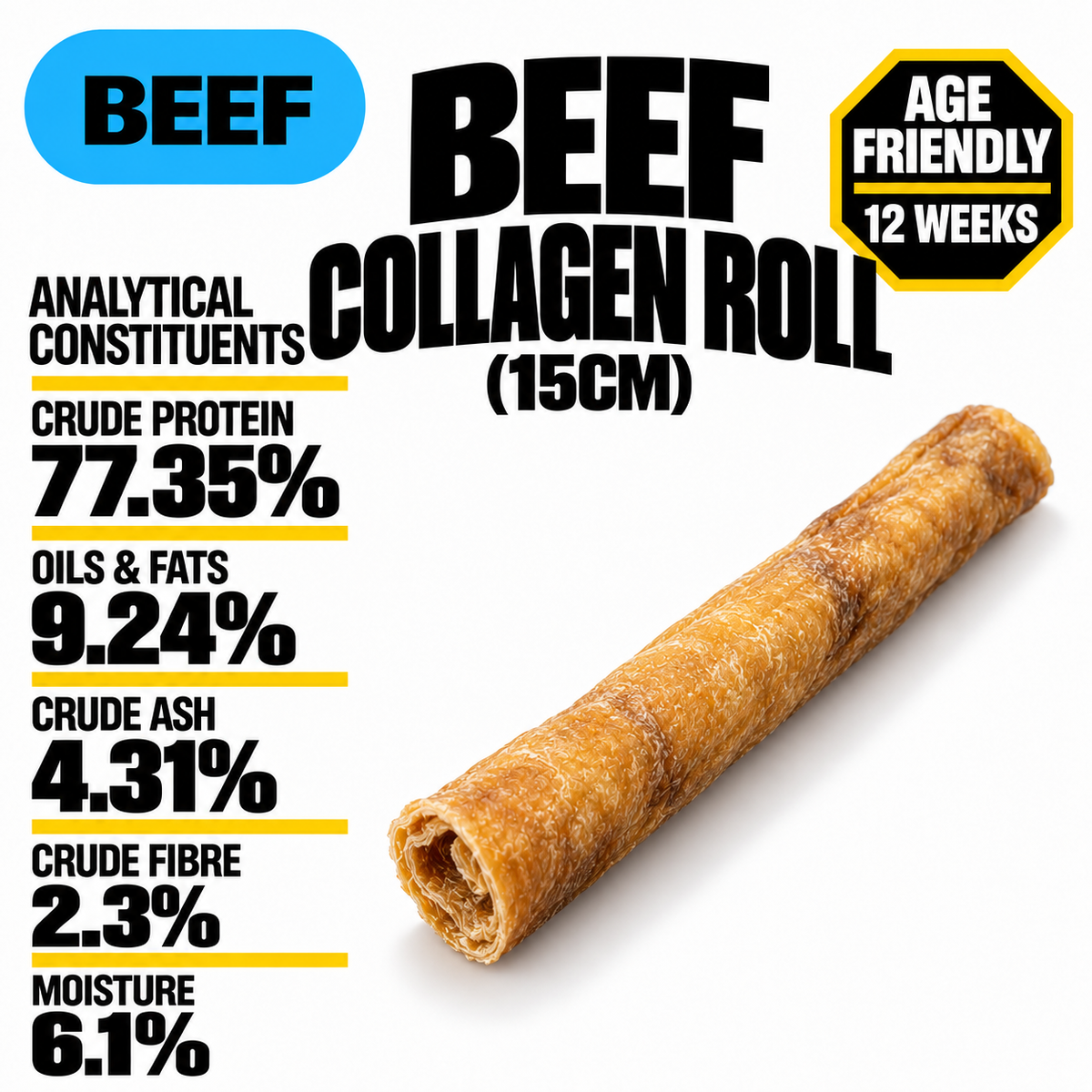 Beef Collagen Roll 15cm (single)