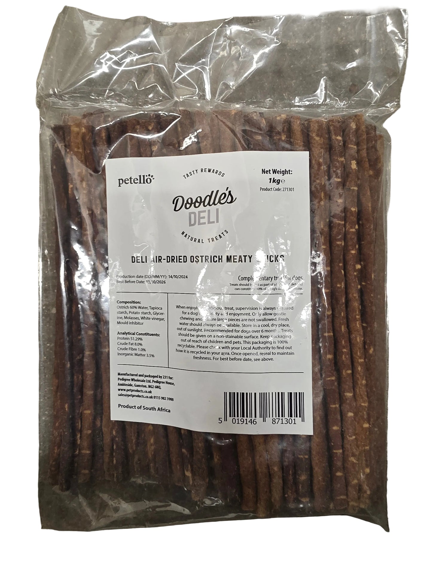 Doodles Deli Air Dried Ostrich Meaty Sticks 1KG