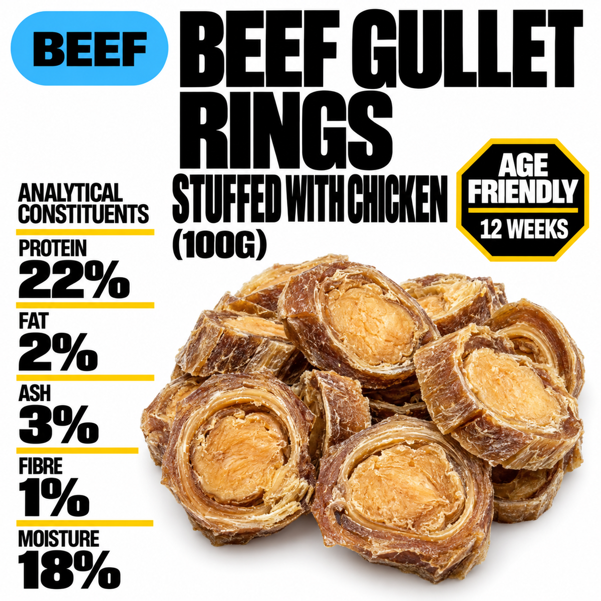 Beef Gullet Rings Stuffed with Chicken Breast (100g)