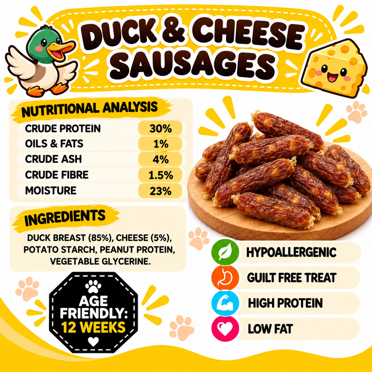 Duck & Cheese Sausages Dog Treats