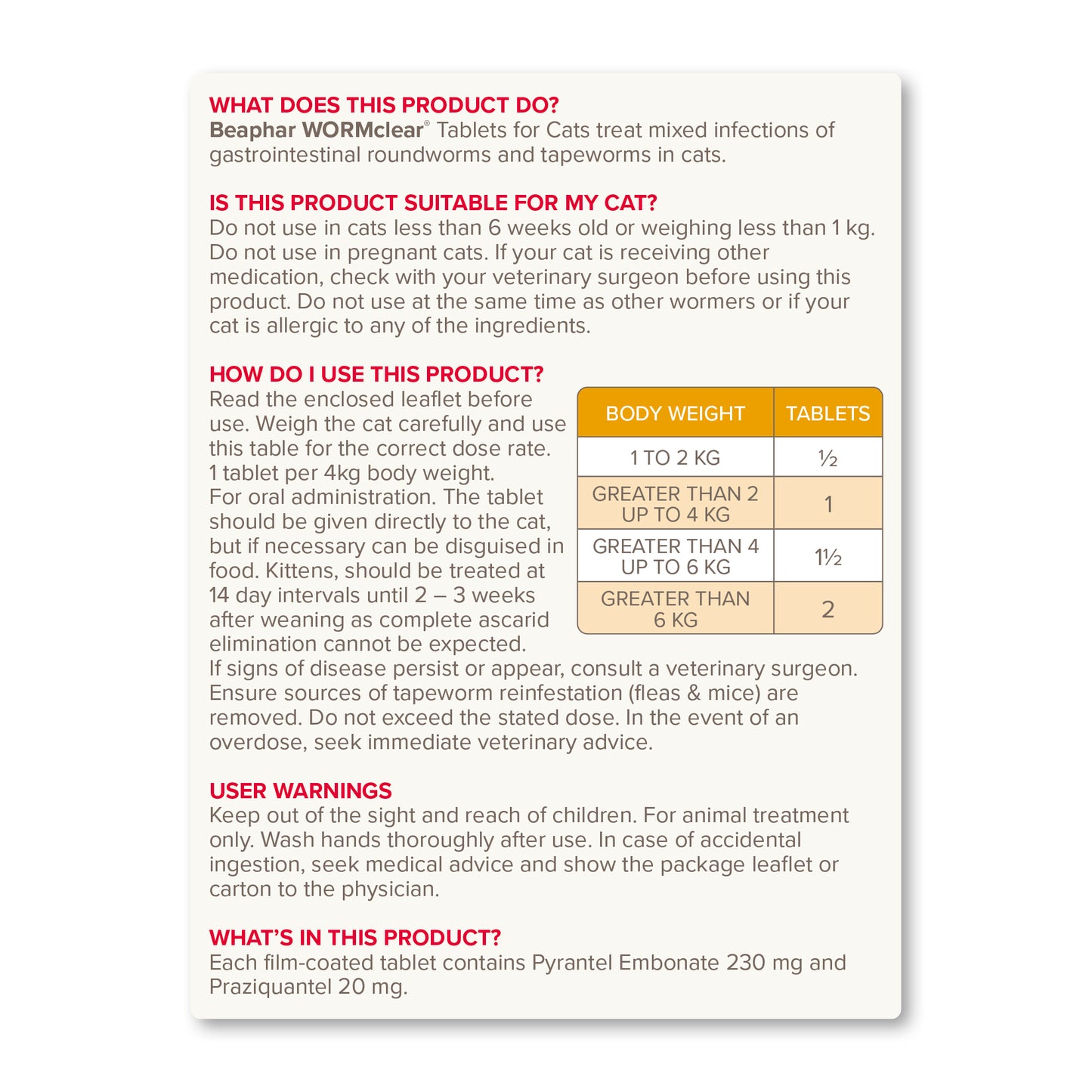 Beaphar WORMclear® Worming Tablets for Cats - 2 Tablets