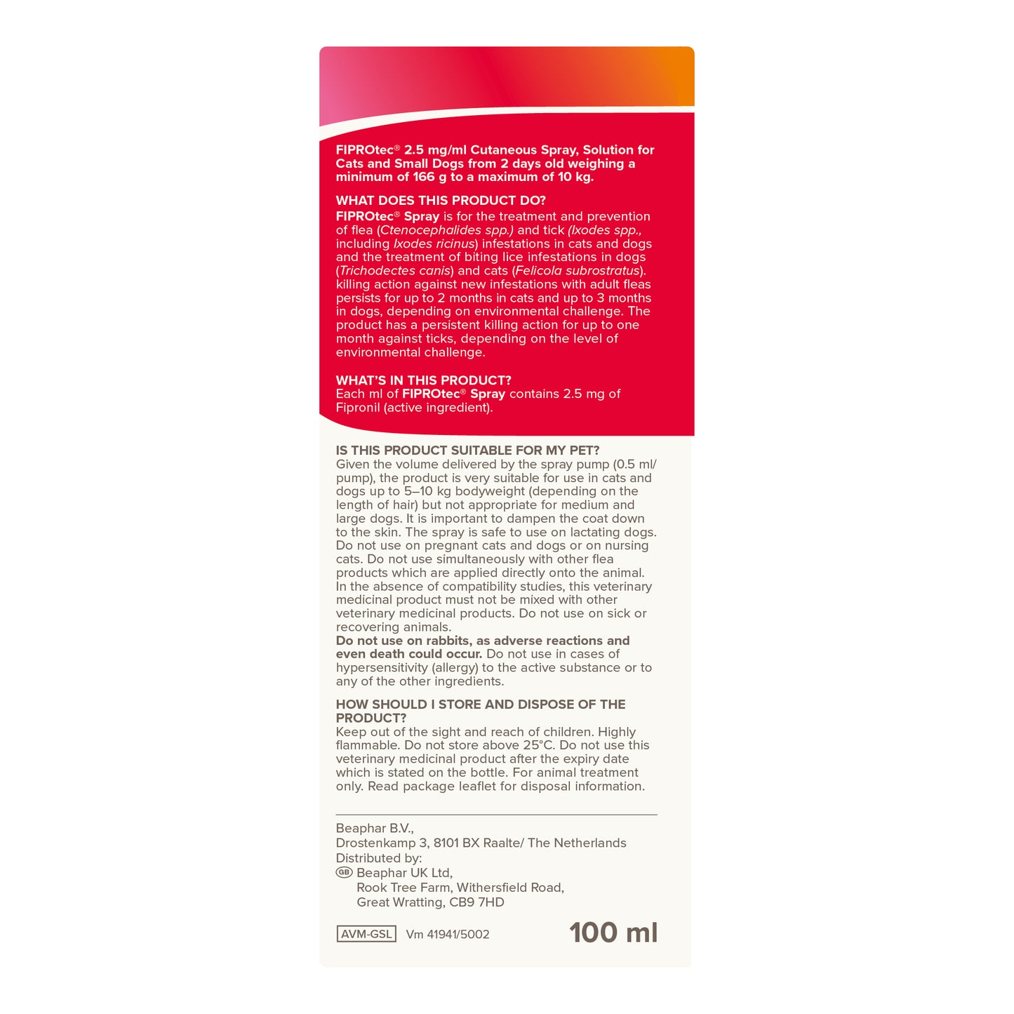Beaphar FIPROtec® Flea & Tick Spray for Cats & Dogs – 100ml