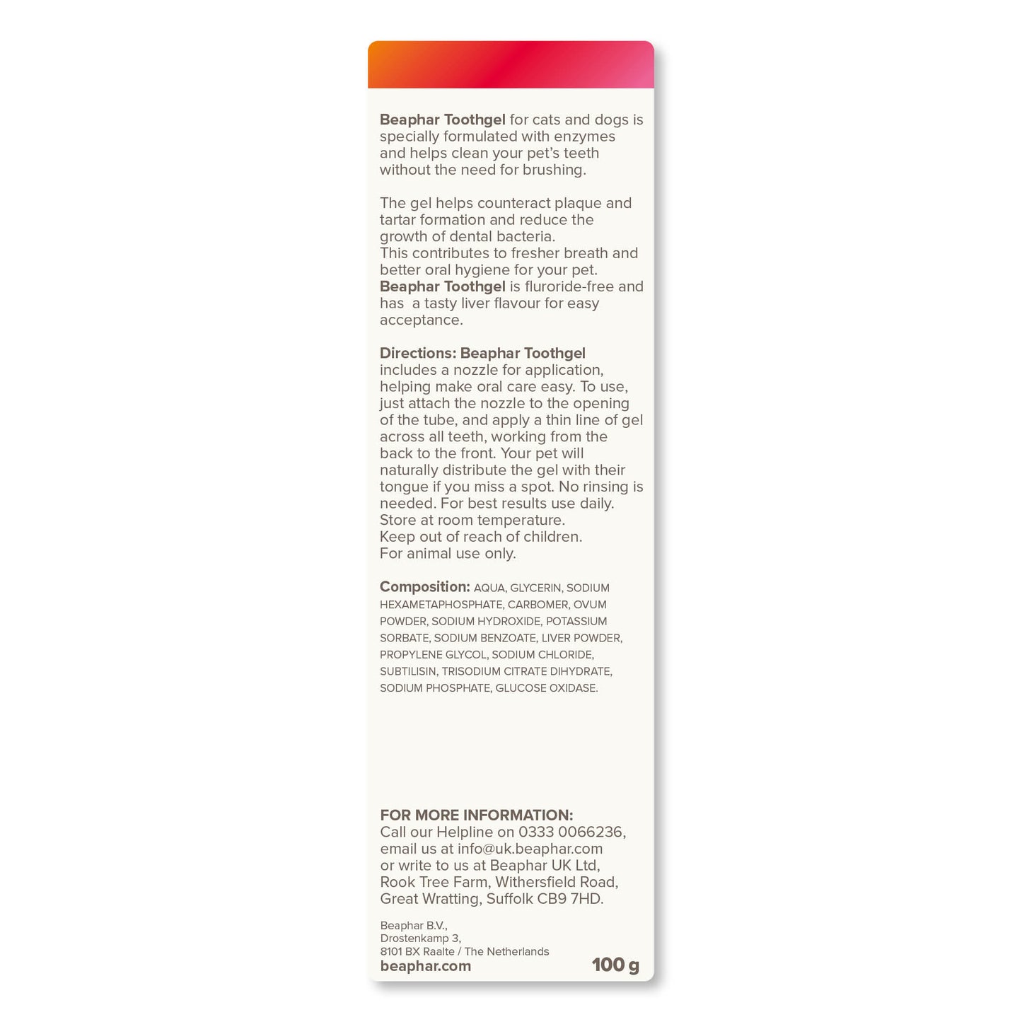 Beaphar No-Brush Toothgel with Enzymes for Cats & Dogs, 100g