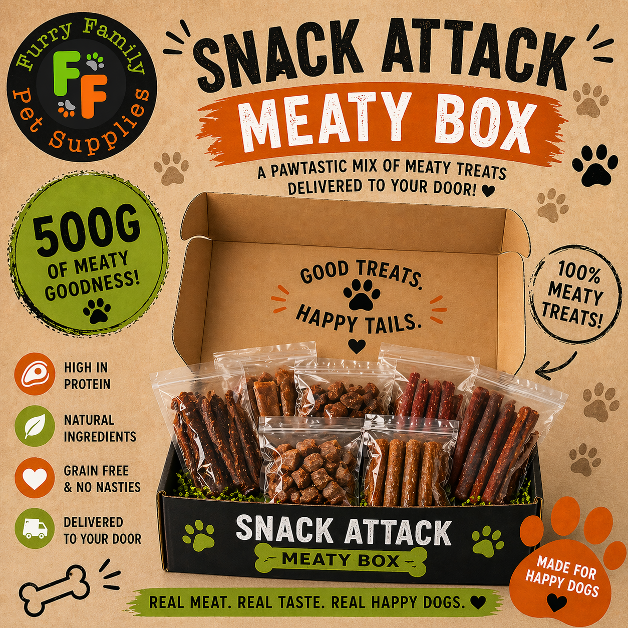 Snack Attack Meaty Box for Dogs 500g