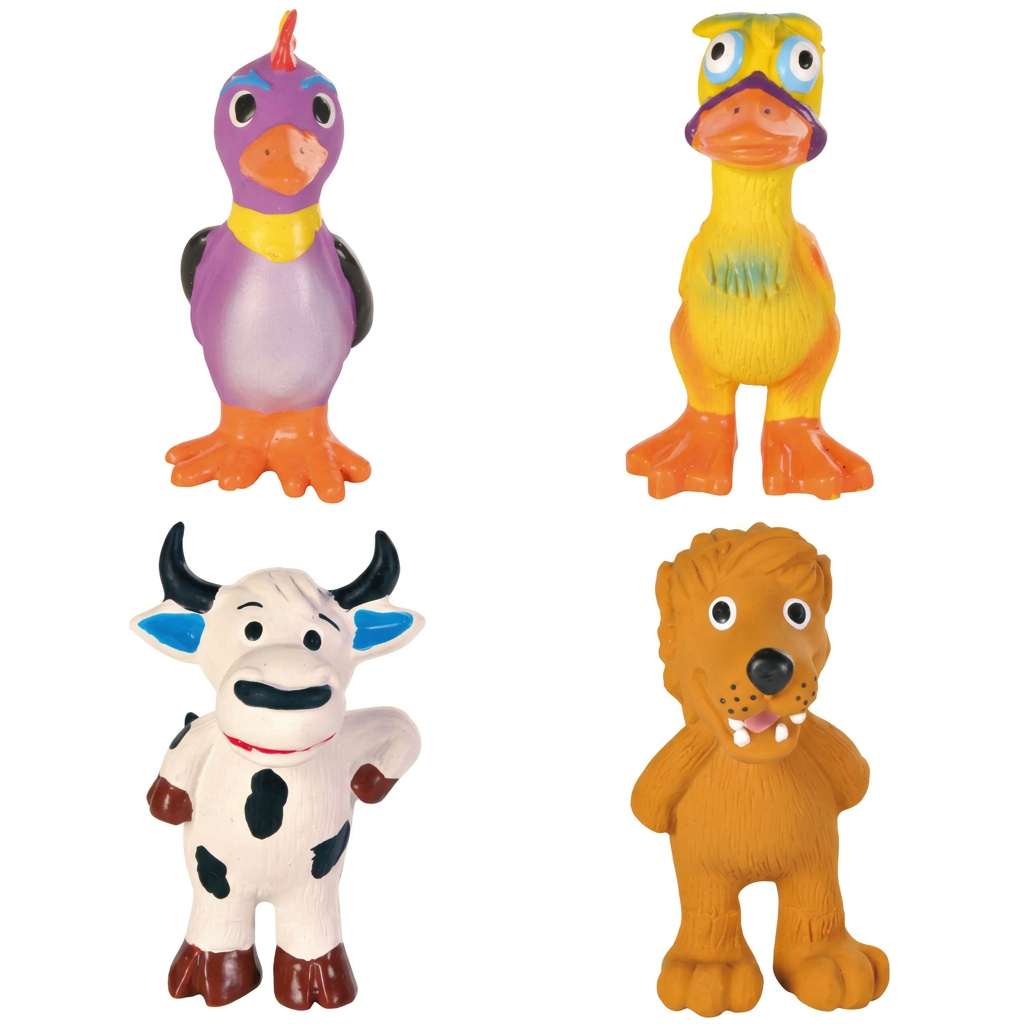 Four animal dog toys combined in one picture