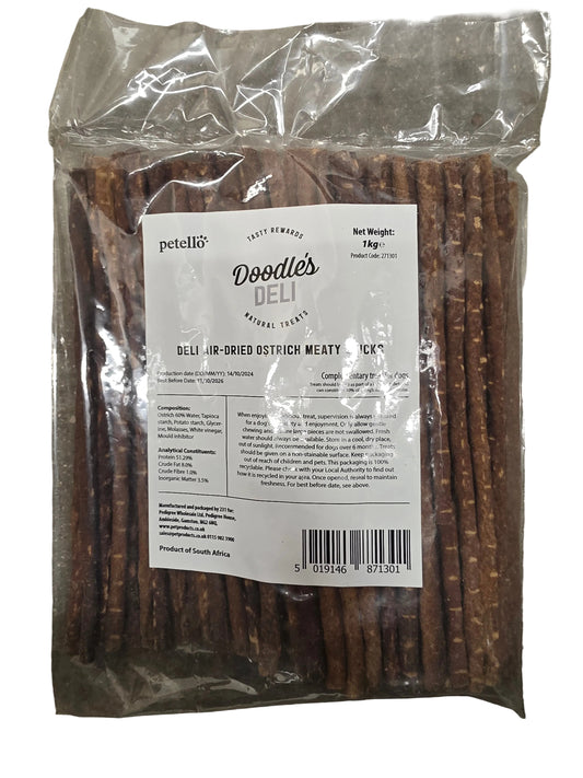 Doodles Deli Air Dried Ostrich Meaty Sticks 1KG