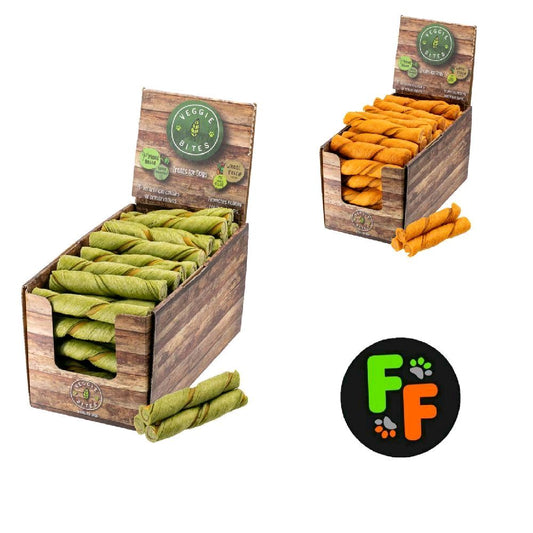 Veggie Bites Dog Treats High In Fibre Gluten and Grain Free Puffed Twists Plant Based Wheat Free Rawhide Free No Added Salt