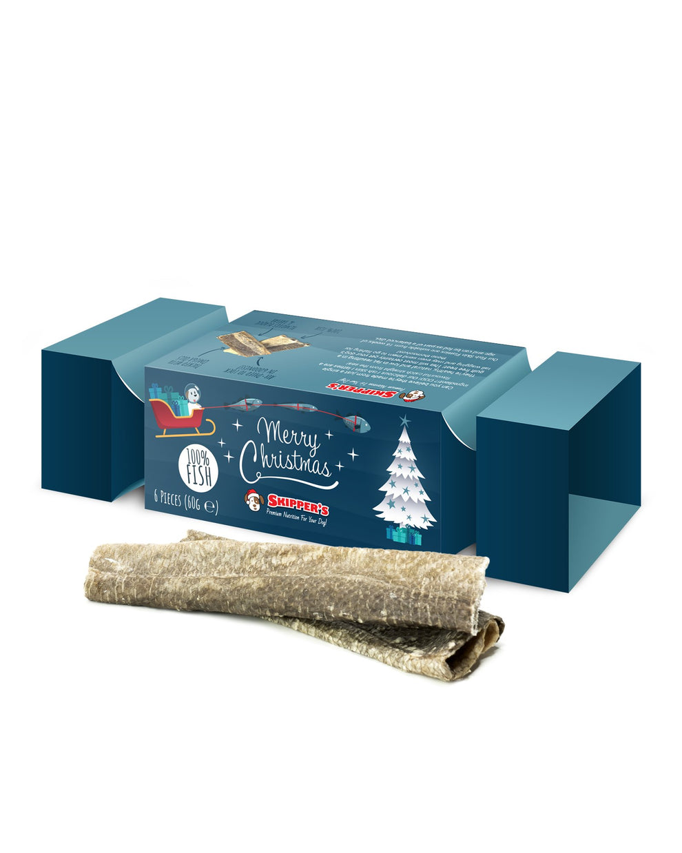 Skippers Christmas Cracker for Dogs with Fish Skin Flatties