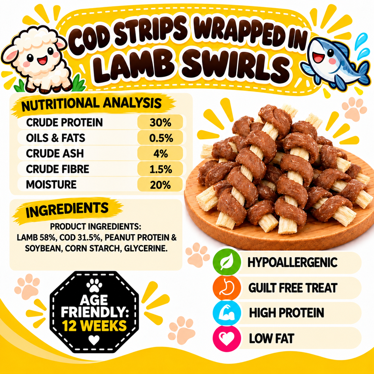 Cod Strips Wrapped in Lamb Swirls Dog Treats