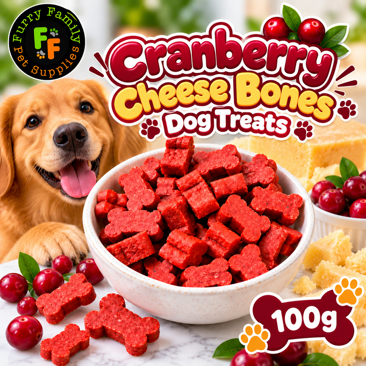 Cranberry Cheese Bones Dog Treats 100g
