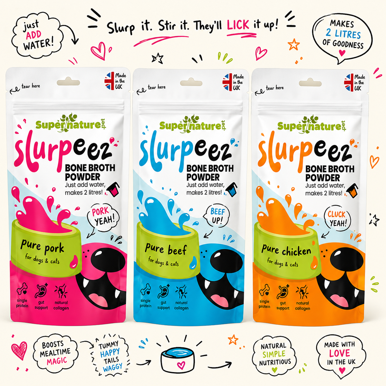 Supernature Slurpeez Bone Broth Powder For Dogs & Cats 60g